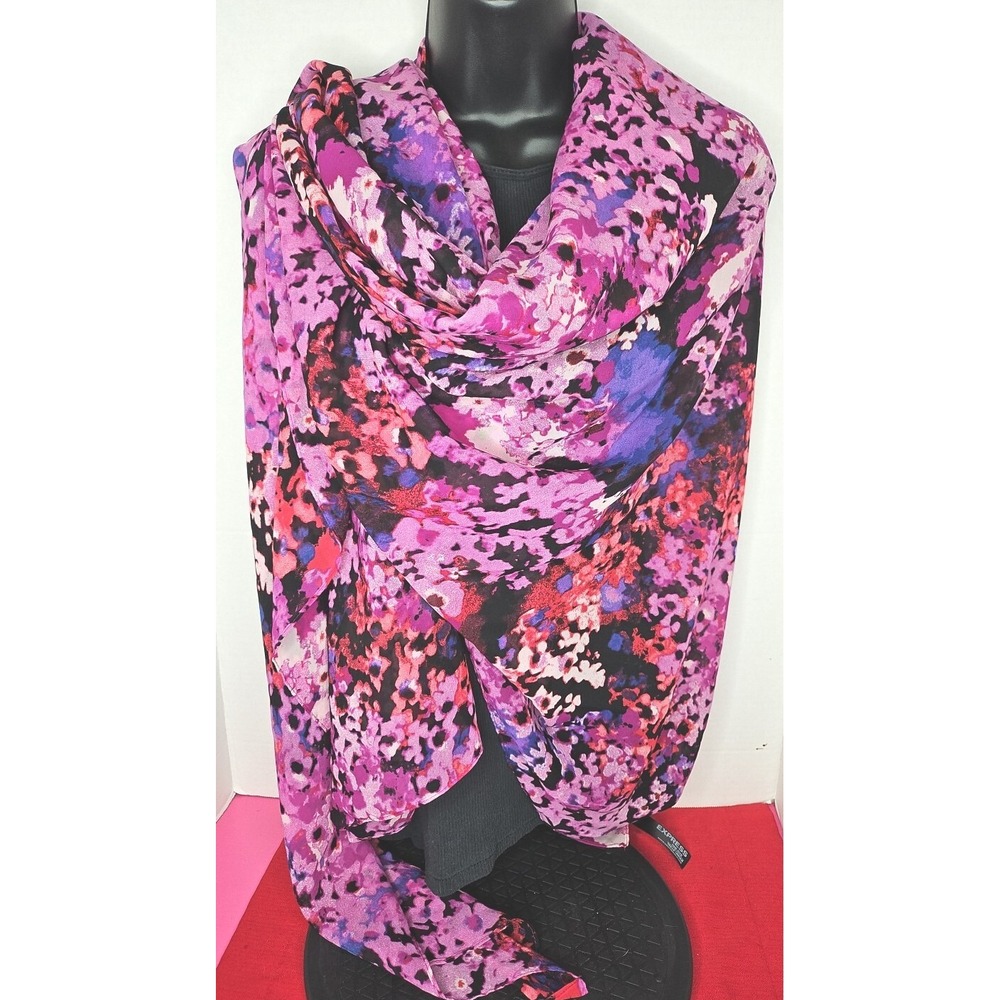 Express One Size Fits All Purple  Black‎ Floral Scarf 100% Polyester Beautiful